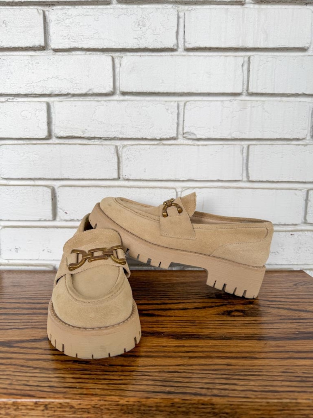Y2K Suede Platform Chunky Lug Sole Loafers, Chain Buckle Steve Madden (Sz 7.5)